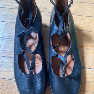 L'amour des Pieds Black Leather Benham Lace Up Wedge Heel Shoes